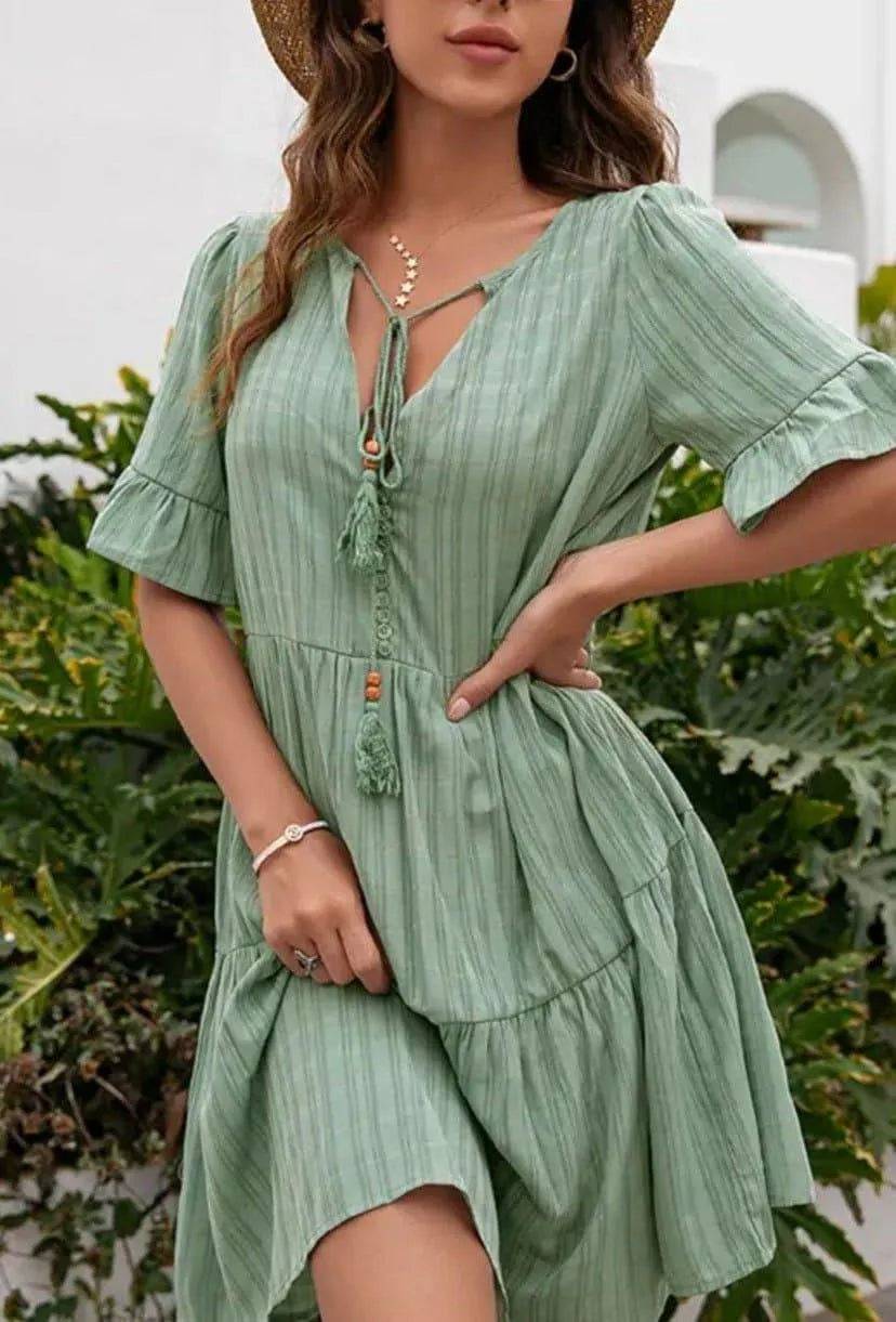 Whistle Free Mini Dress-Sage.