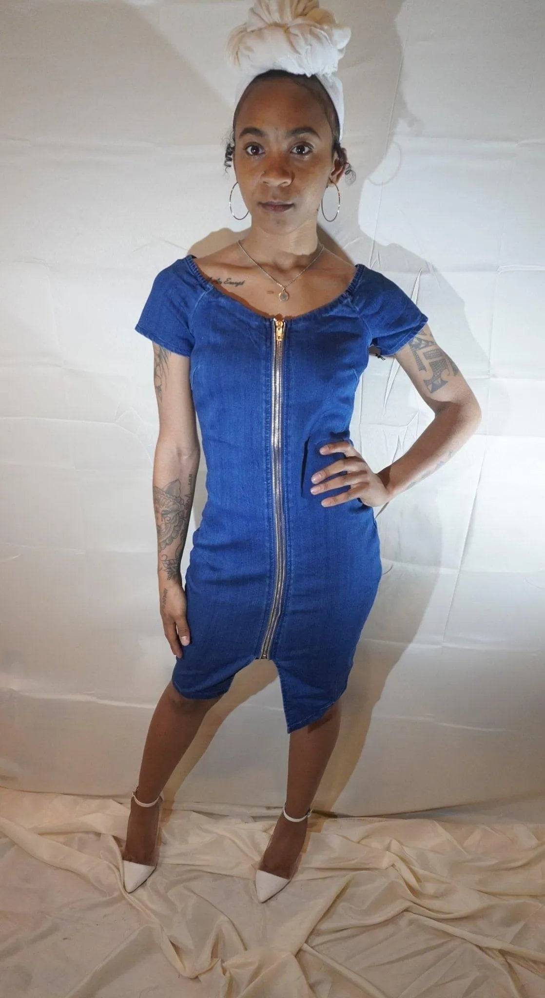 Zapper Denim Zip Front Dress.