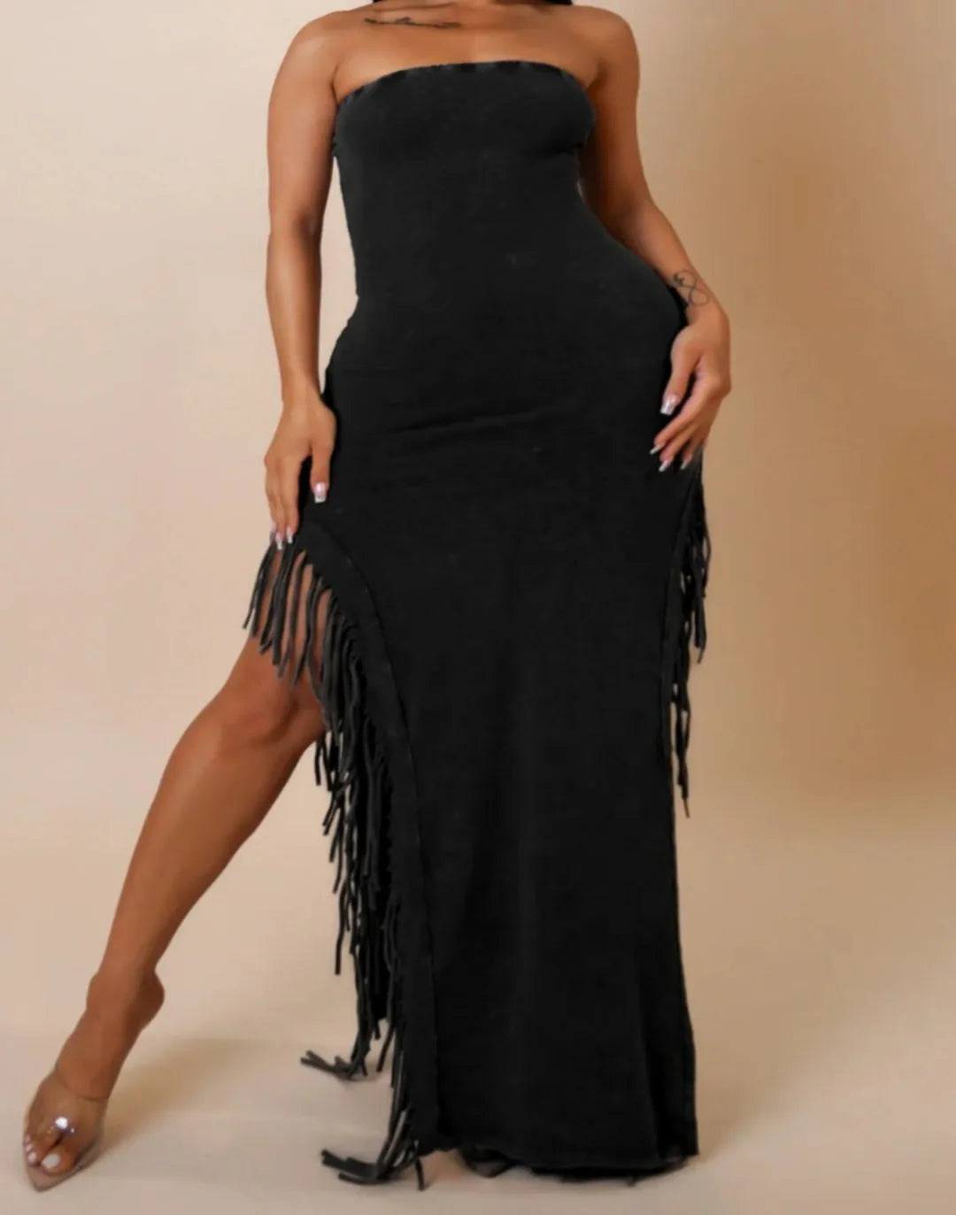 Cow-Girl Fringe Maxi Dress - My Sexy Black 