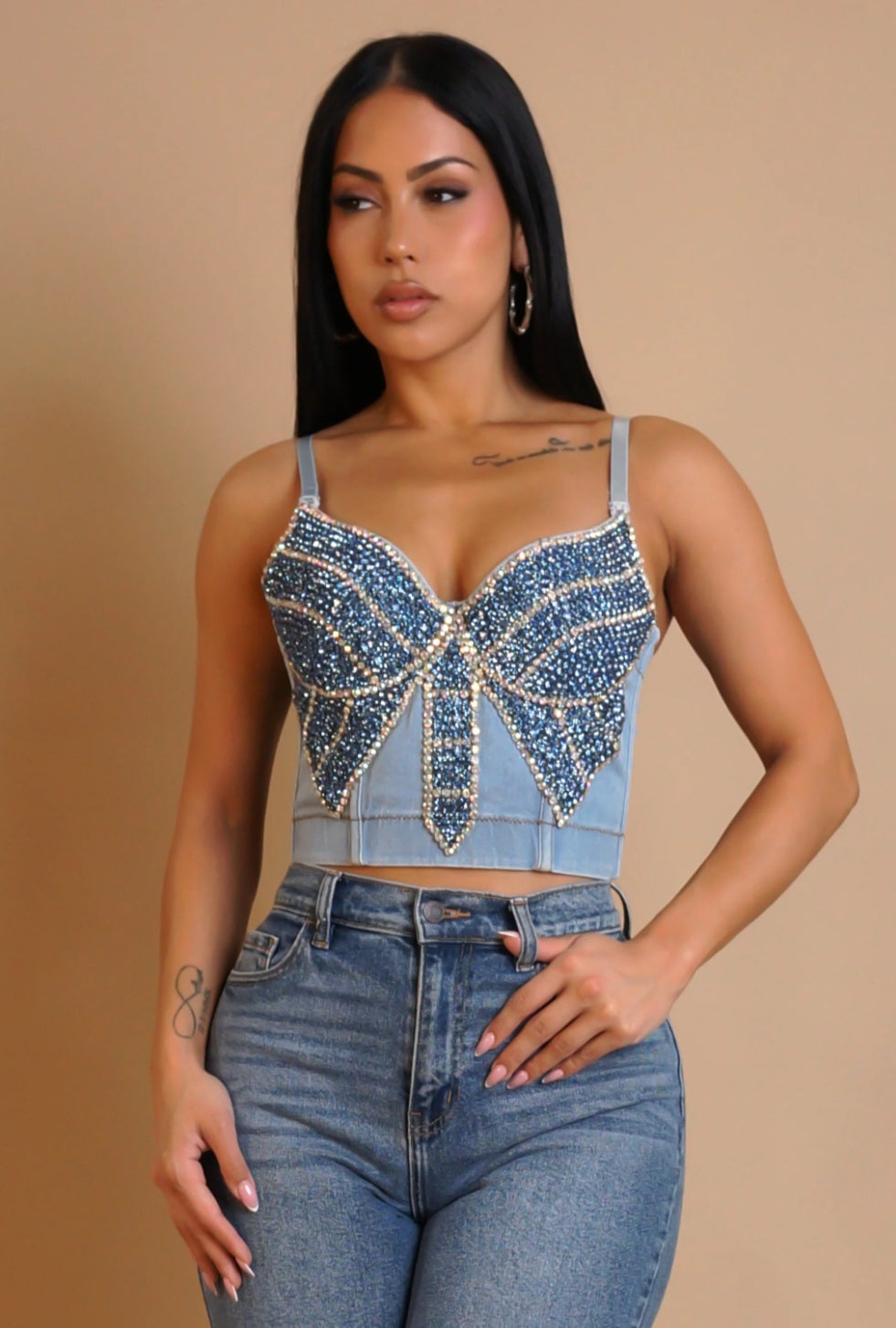 Chic Fit Stone Buds Denim Top Women's | Mysexyblack