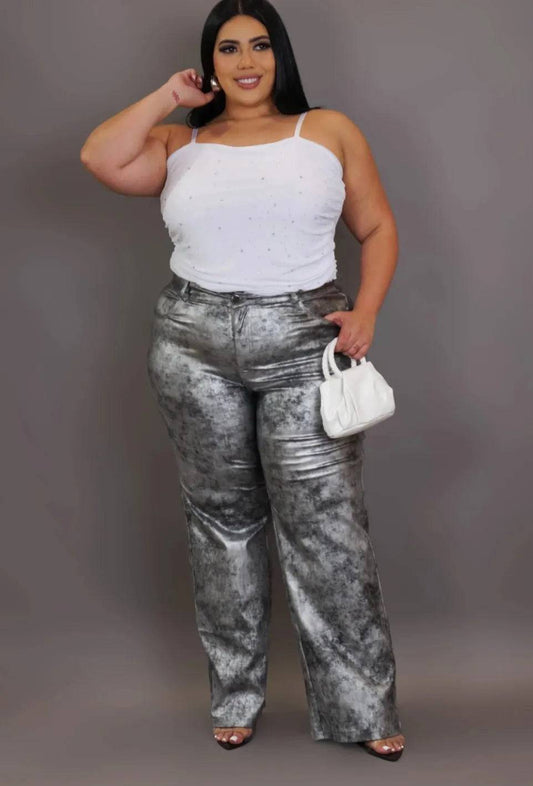 Plus size Vantage Flare Plus Pants by My Sexy Black featuring a high waist and wide-leg design, shown in black fabric.