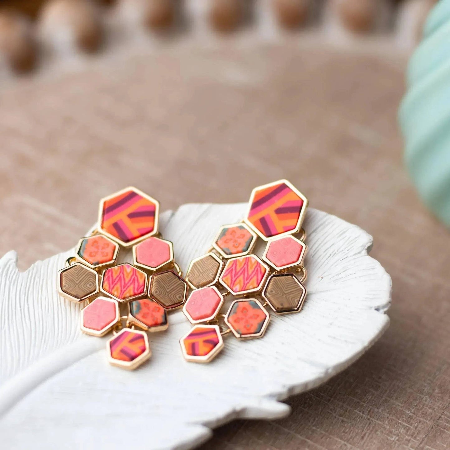 Hexagon Chandelier Earrings-Navajo Blue Silver.