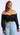 Shirred Balloon Sleeve Crop Top-Black - My Sexy Black 