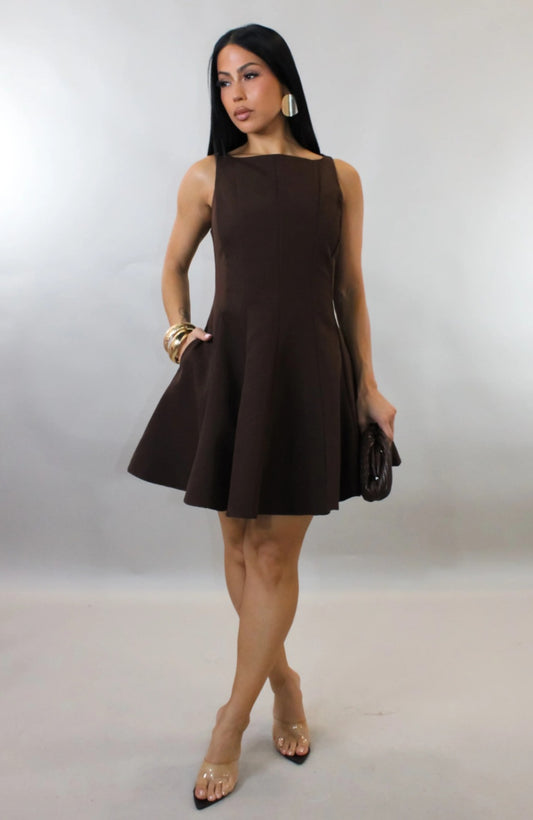 Sleeking Mini Dress-Brown