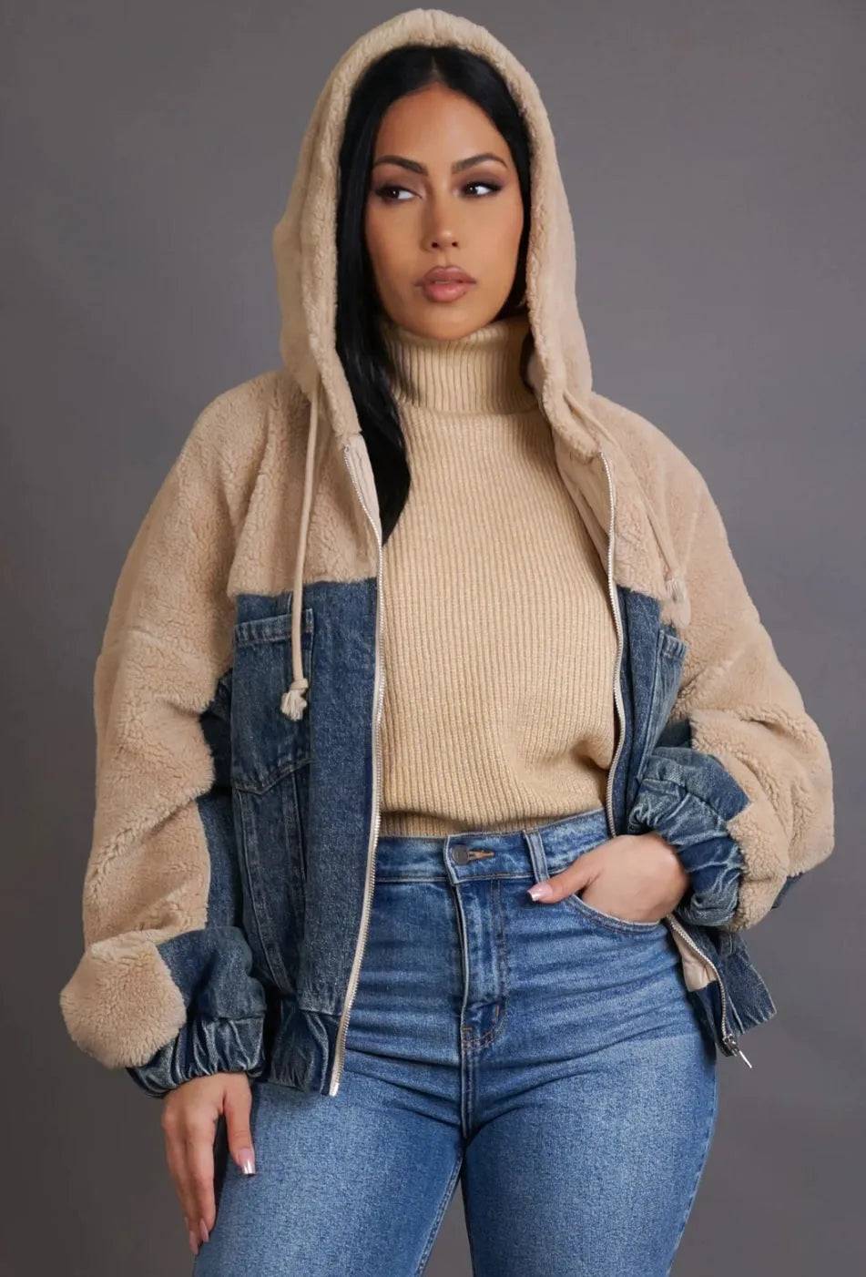 Winnie Cozy Hoodie Jacket-Khaki - My Sexy Black 