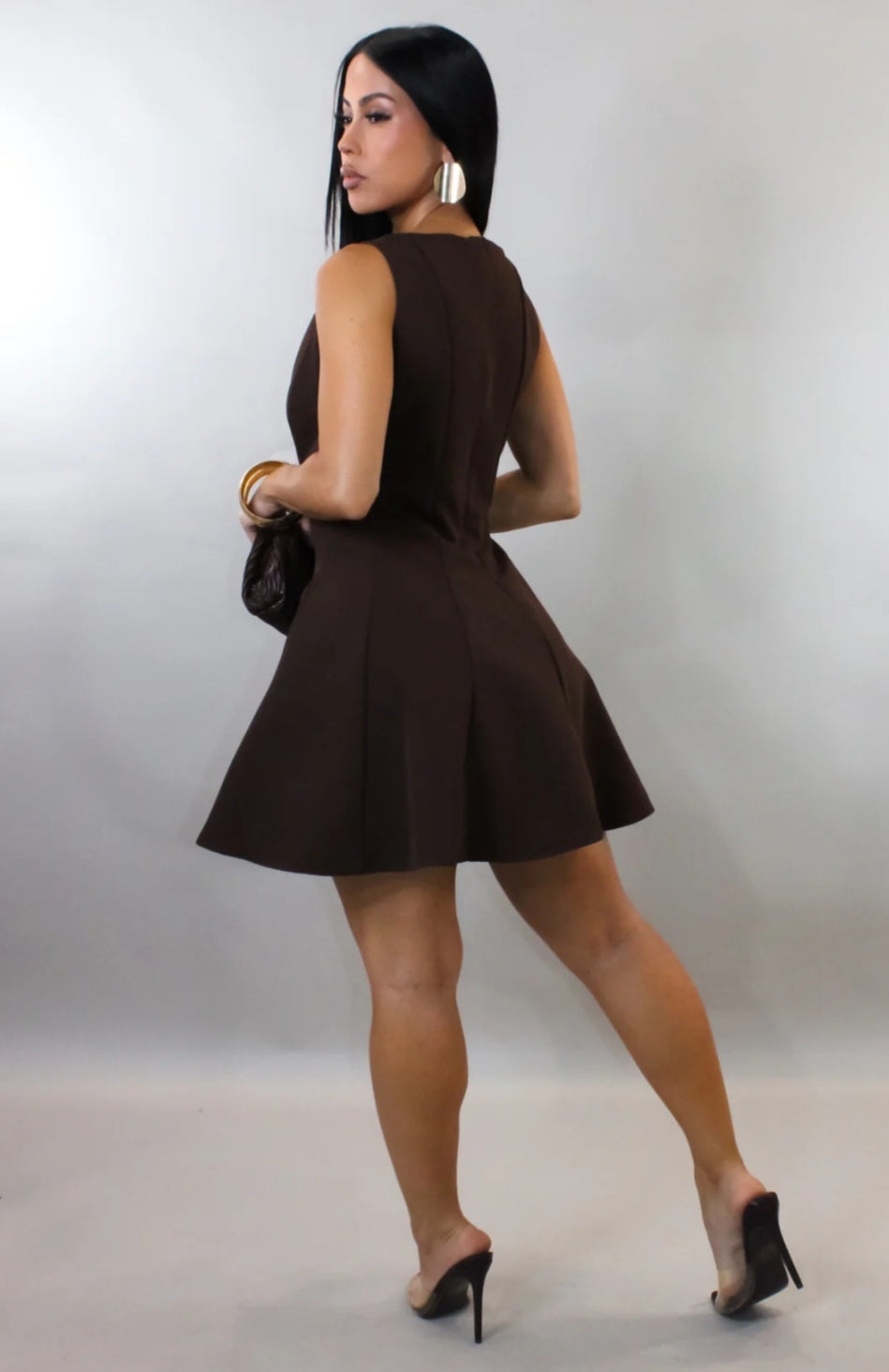 Sleeking Mini Dress-Brown