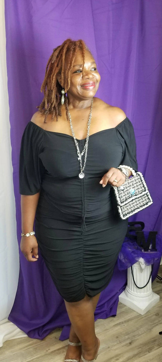 Taylor Ruched Skirt Set-Black.