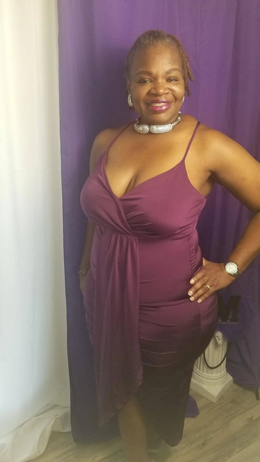 Tina Plus Size Drape Maxi Dress-Purple.