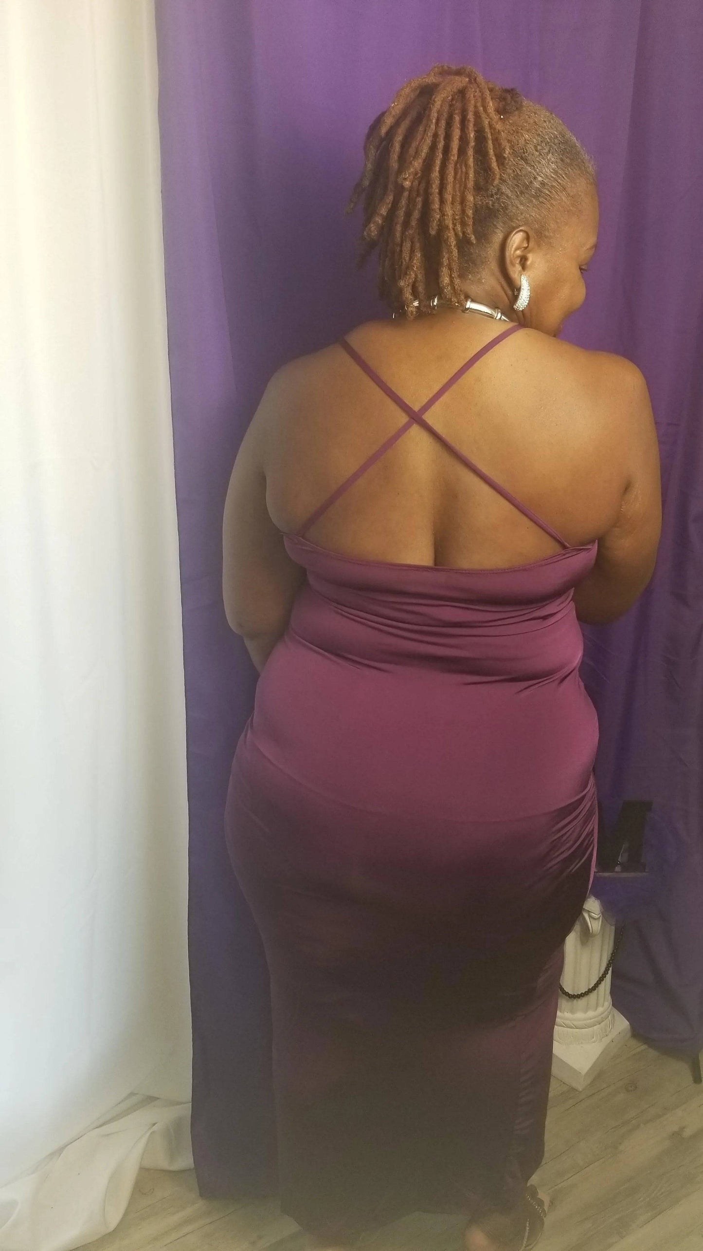Tina Plus Size Drape Maxi Dress-Purple.