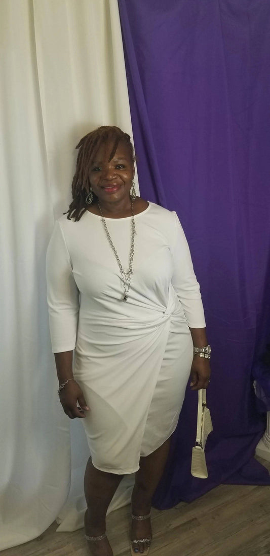 Twist On Plus Dress-White.