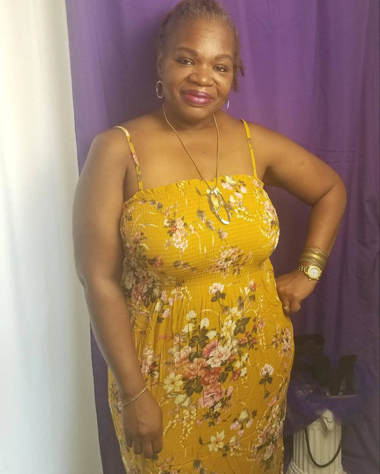 Vickie Plus Size Floral Maxi Dress-Mustard.