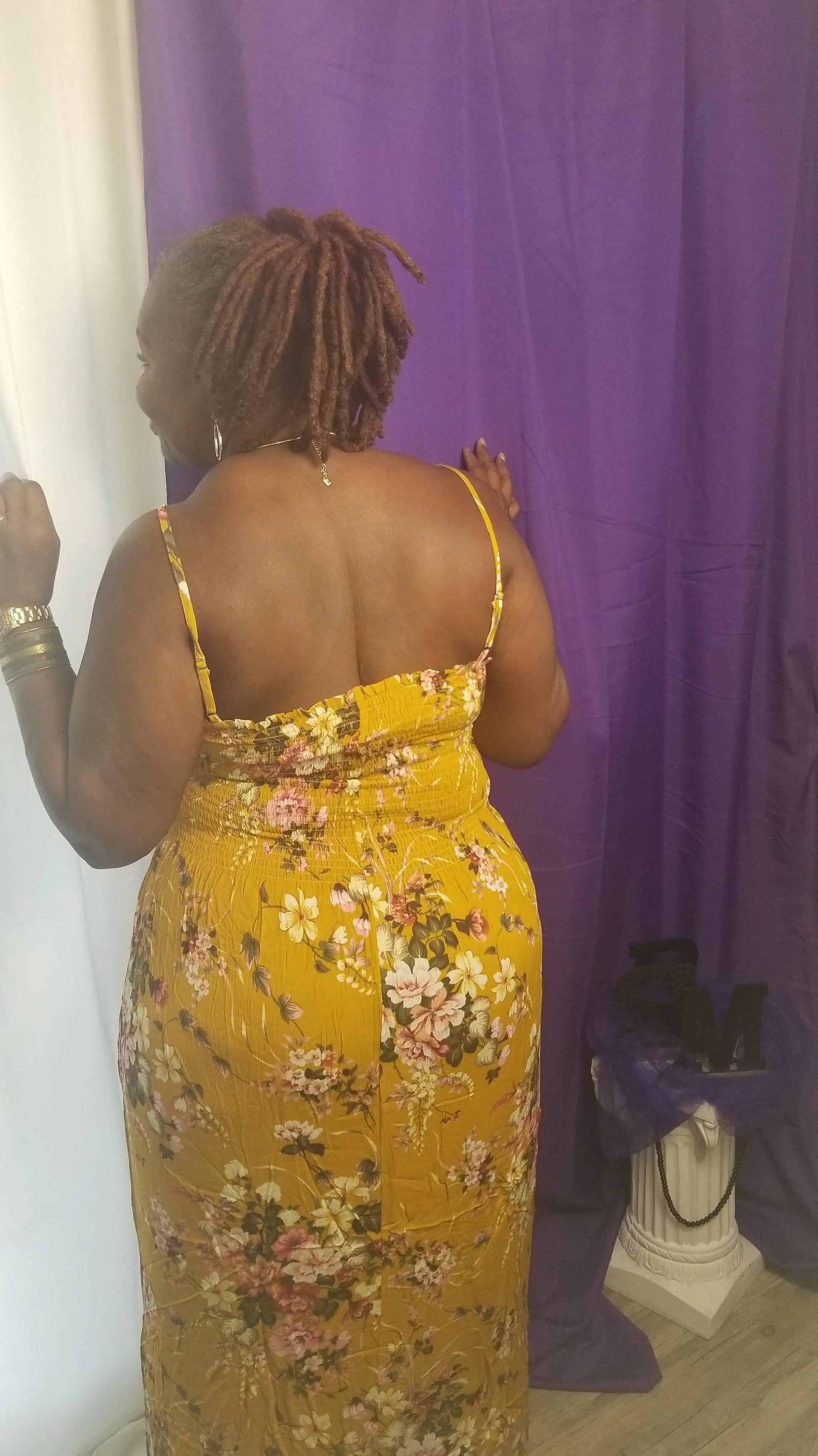Vickie Plus Size Floral Maxi Dress-Mustard.