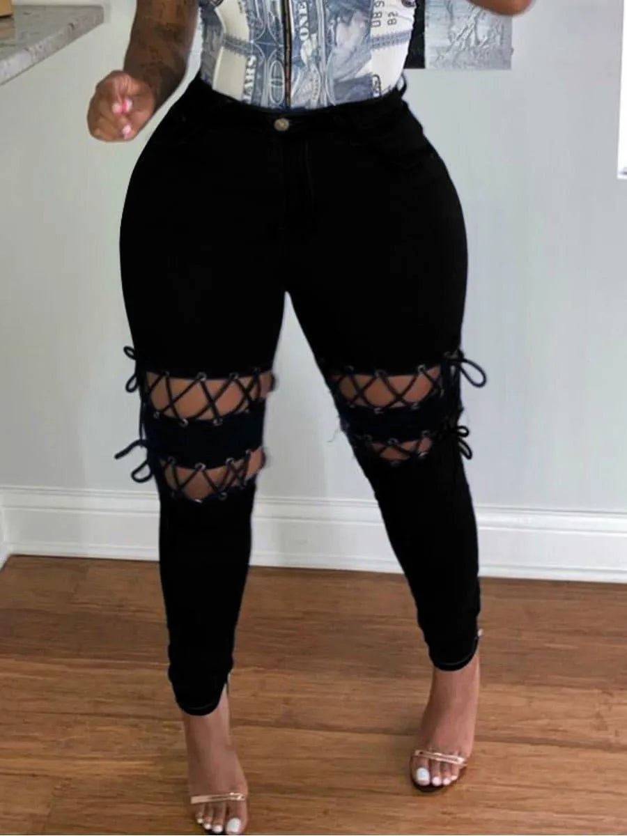 Plus-sized black jeans from My Sexy Black Boutique featuring a bandage chic design, perfect for stylish, fitted denim looks.