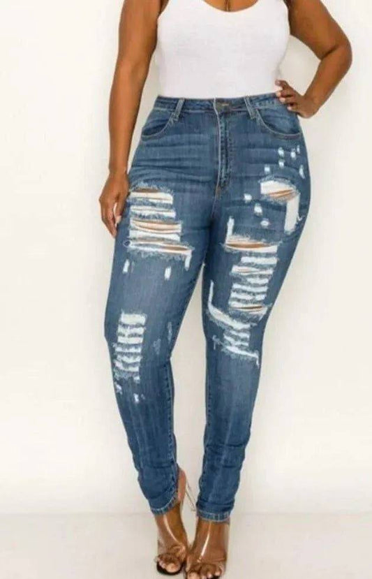 Plus size high-rise dark blue jeans from My Sexy Black, stylish plus jeans with a comfortable fit and classic design.