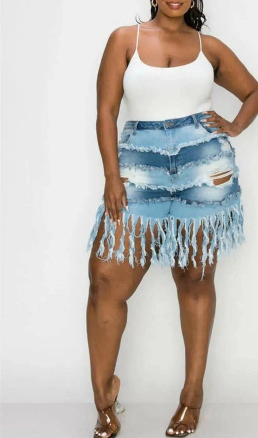 Curvy Duo Medium Blue Jean Shorts for Women | Mysexyblack