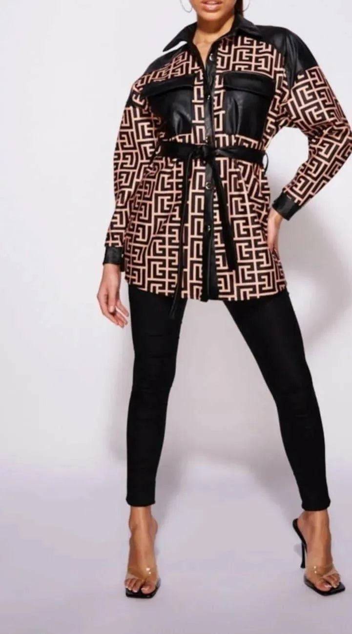 Luxe Fit Dorene' Belted Leather Shirt |  Mysexyblack 