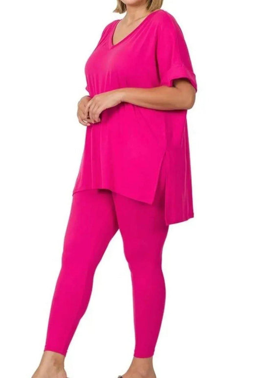 Bright blue Kayla microfiber loungewear outfit set by ZENANA, featuring a comfortable top and matching pants for relaxed wear.