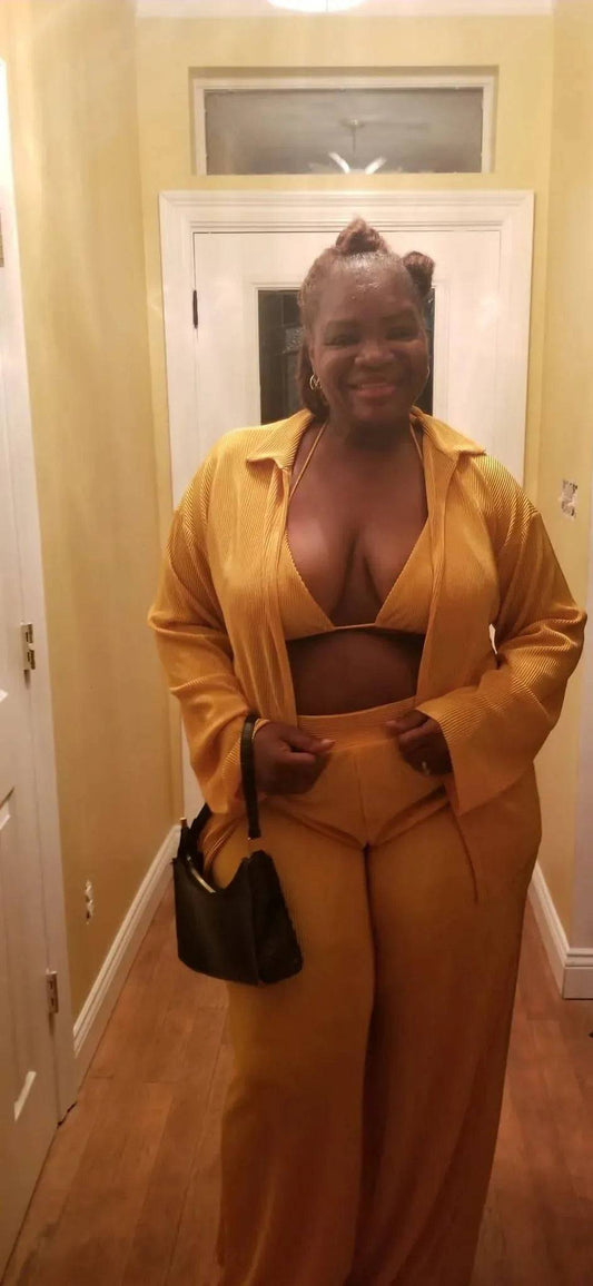Chic Fit Mustard Plus Size Three Piece Set | Mysexyblack 