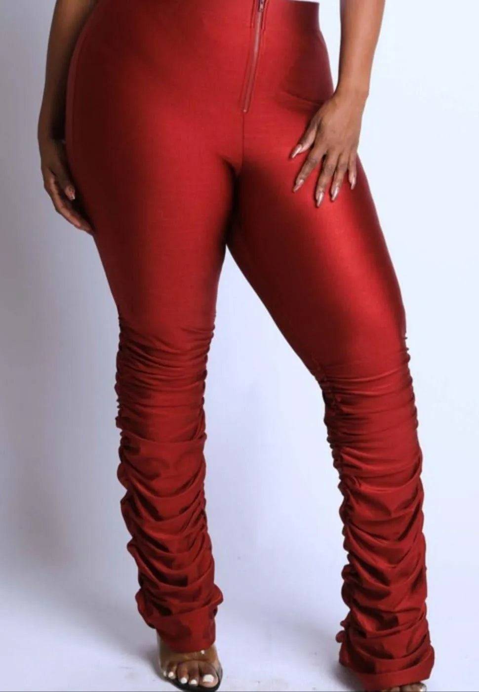 Plus size red leggings from My Sexy Black featuring a comfortable fit and stretchy fabric, ideal for casual and active wear.