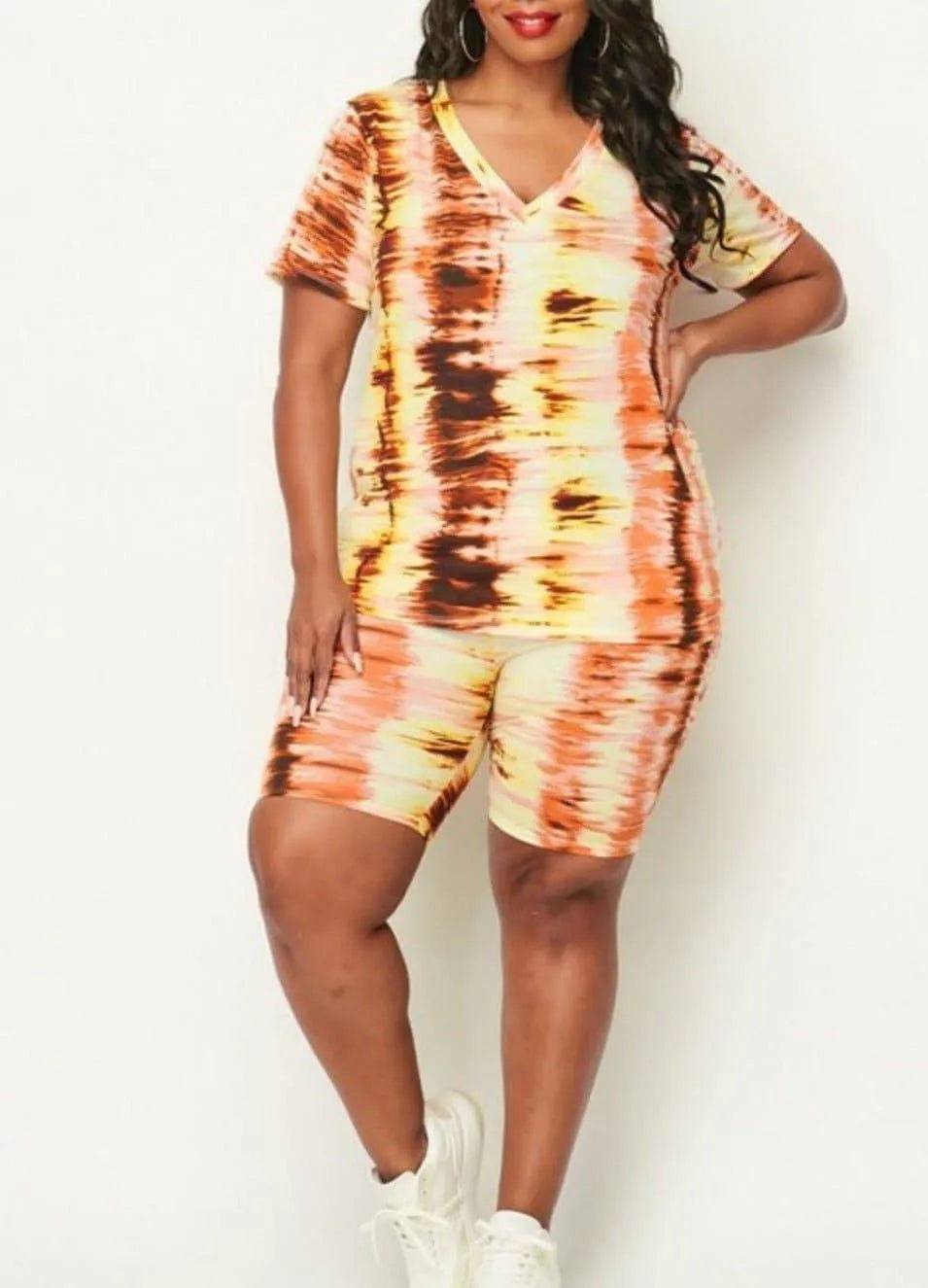 Plus orange Tina short set by My Sexy Black Boutique, featuring a stylish matching top and shorts ensemble.