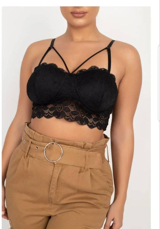 Black padded bralette from My Sexy Black Boutique featuring soft fabric and adjustable straps for comfortable support.