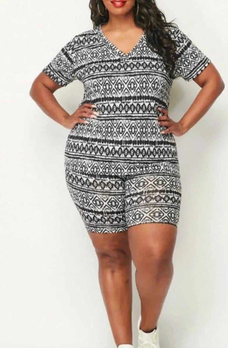 Women wearing the Jungle Fun Plus Short Set in black by My Sexy Black Boutique, featuring a stylish, comfortable matching two-piece outfit.