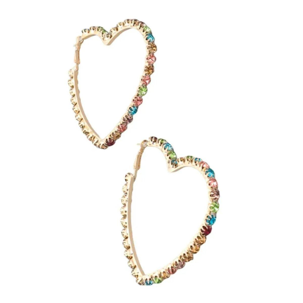 Betty Lou Rhinestone Heart Hoops-Multi.