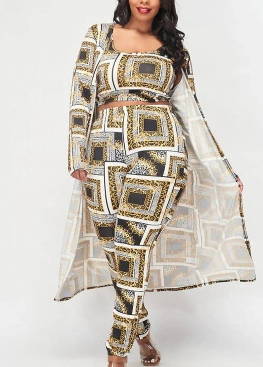 Call Me Sexy 3pc Pants Cardigan-Gold.
