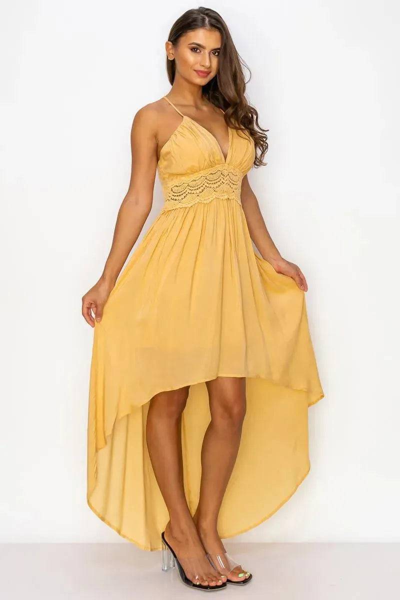 Cut Out High-Low Dress-Yellow.