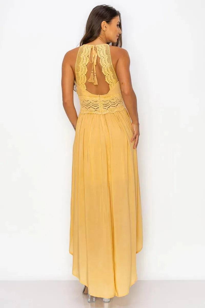 Cut Out High-Low Dress-Yellow.