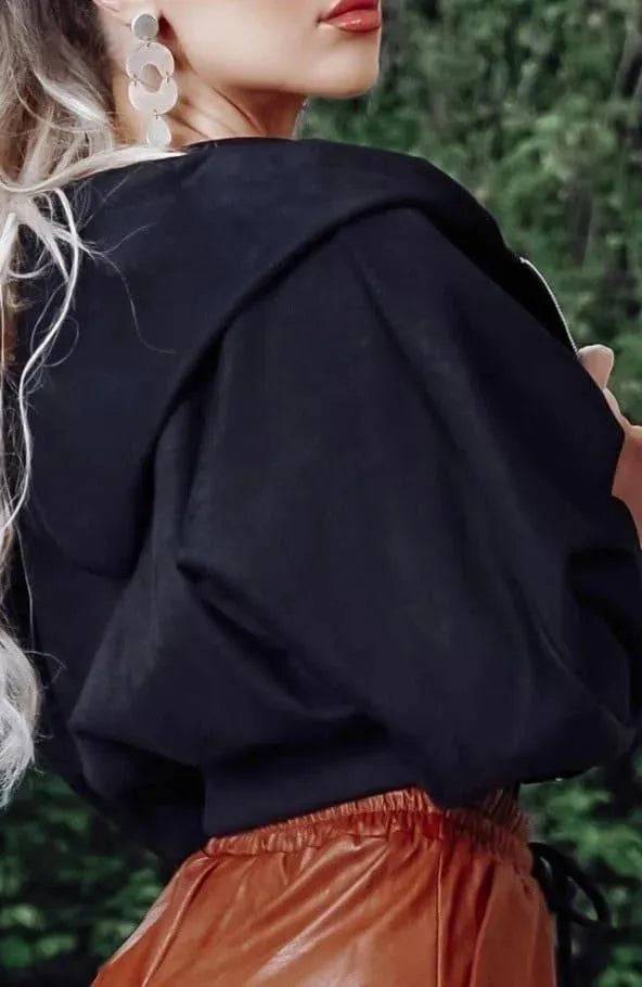 Dixie Suedette Hooded Jacket-Black.