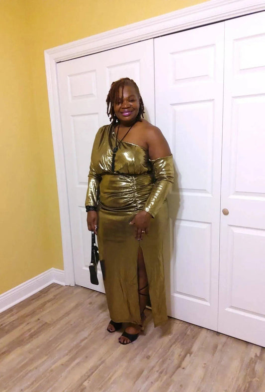 Elegant Evening Dress-Gold Metallic.