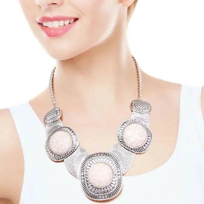 Engraved White Stone Necklace.