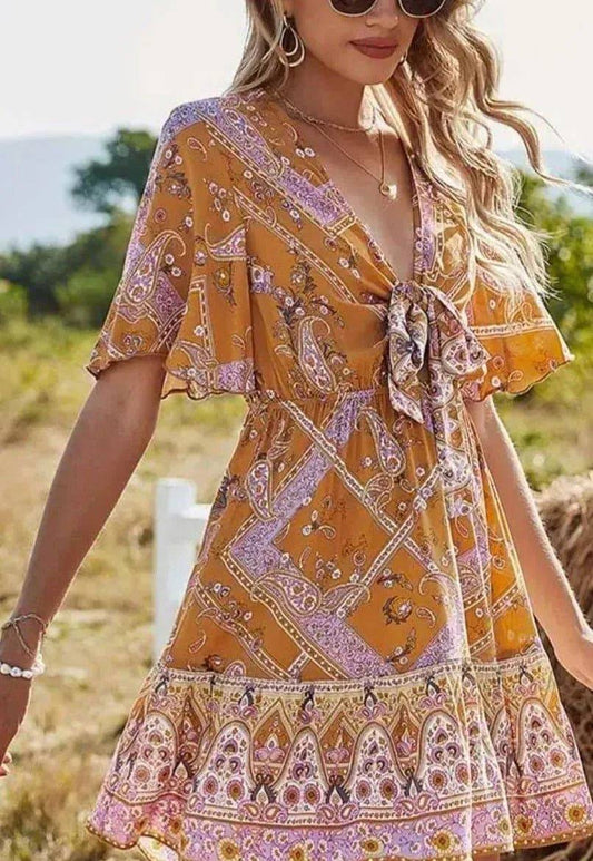 Florance Mini Dress-Brown.