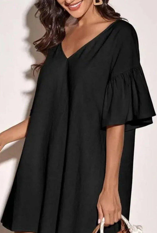 Flounce Little Mini Dress-Black.