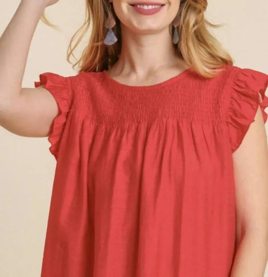 Gracelyn Yoke Mini Dress-Cherry Red.