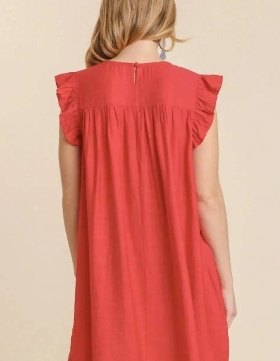 Gracelyn Yoke Mini Dress-Cherry Red.