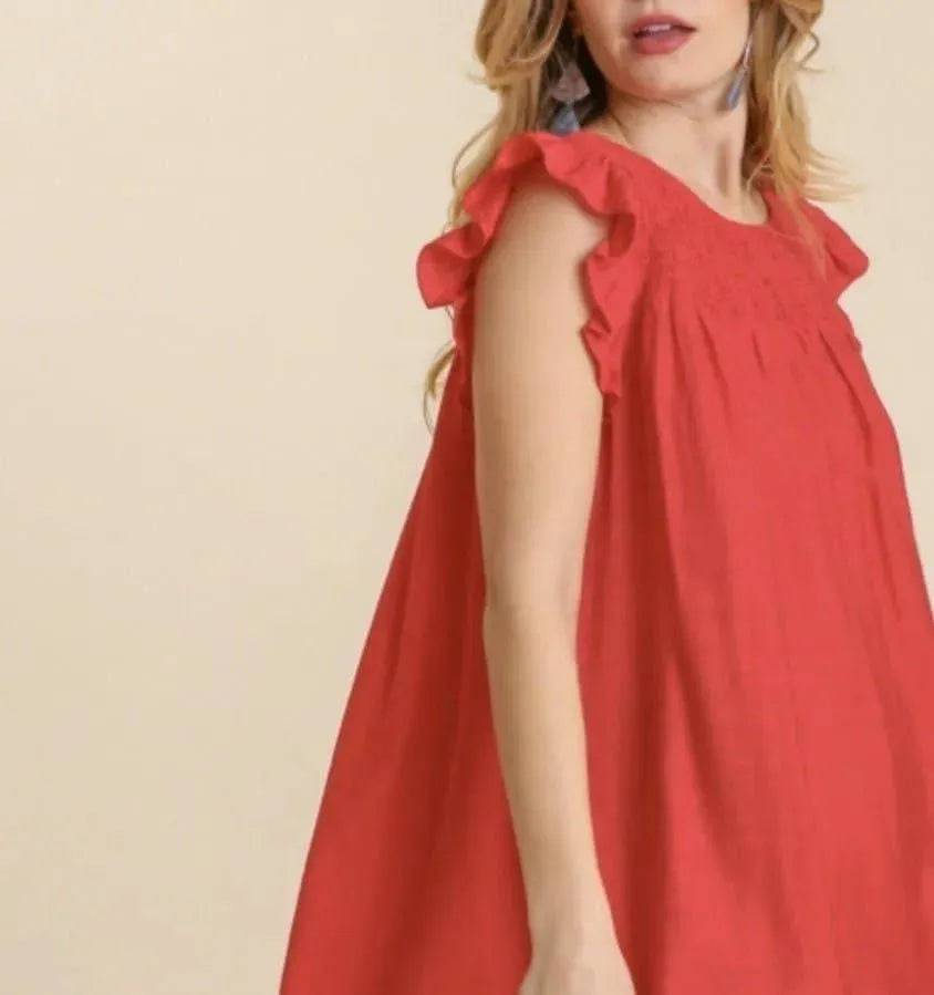 Gracelyn Yoke Mini Dress-Cherry Red.