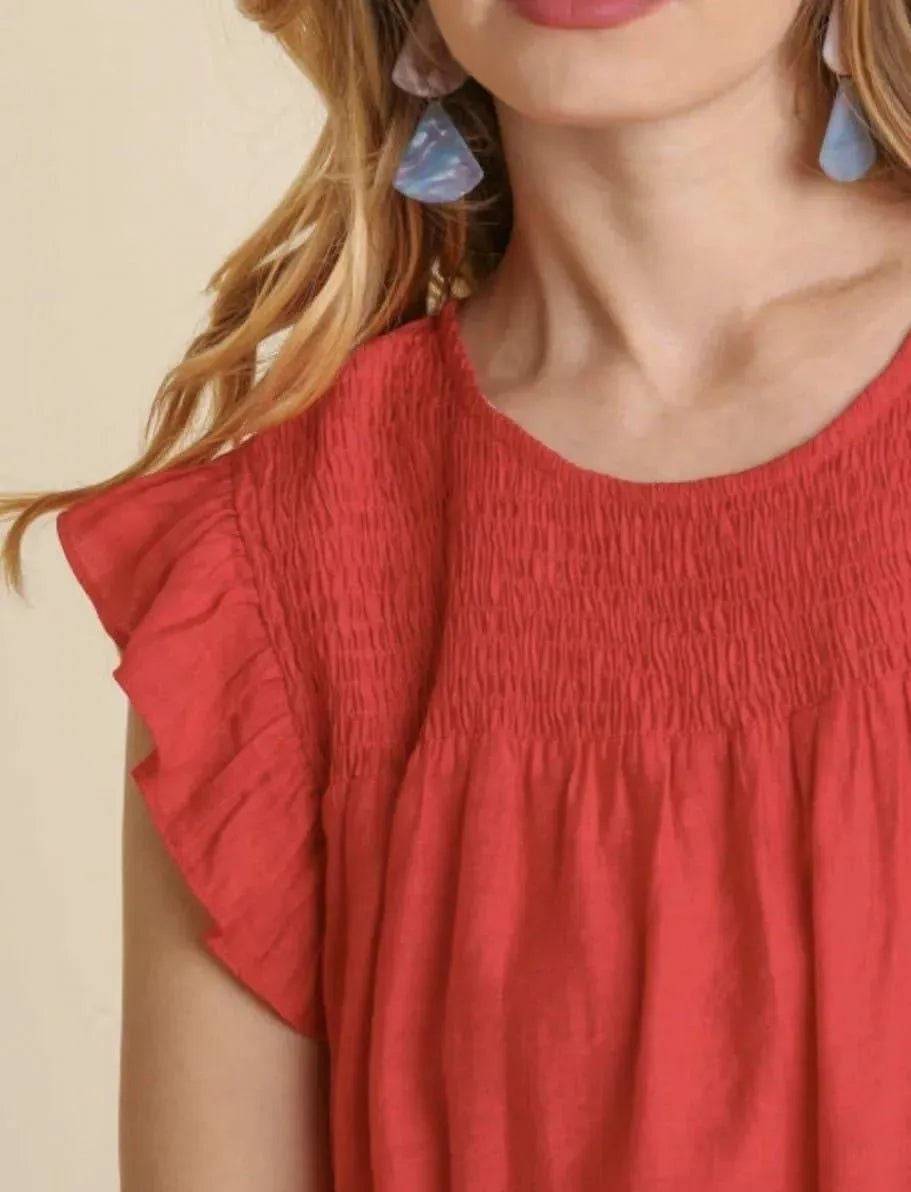 Gracelyn Yoke Mini Dress-Cherry Red.