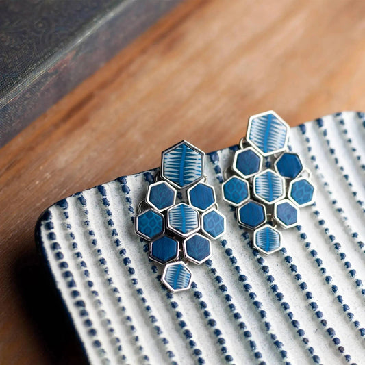 Hexagon Chandelier Earrings-Navajo Blue Silver.