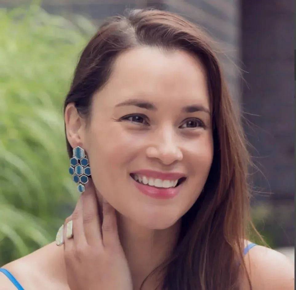 Hexagon Chandelier Earrings-Navajo Blue Silver.