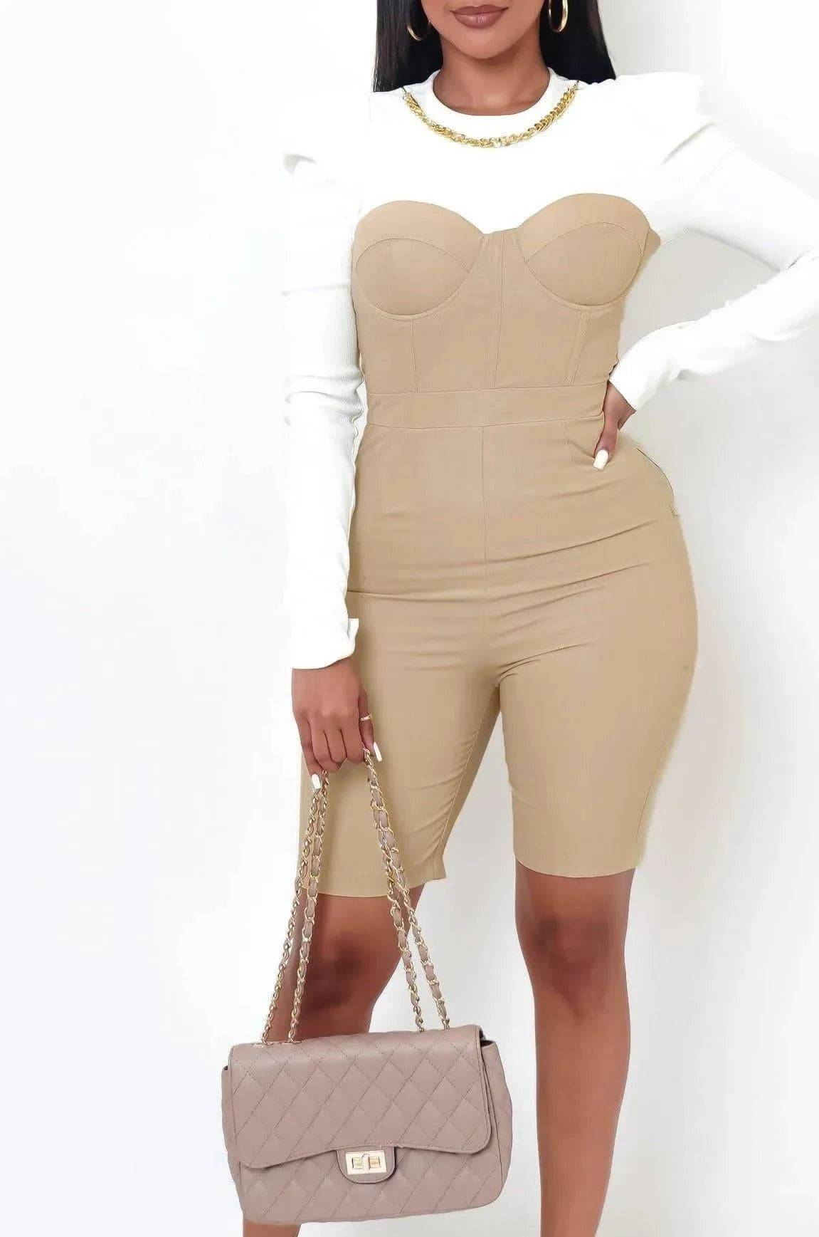 High School Romper-Beige.