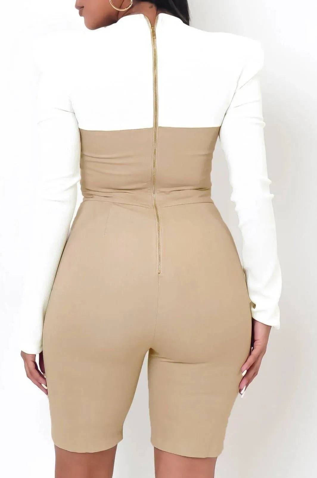 High School Romper-Beige.