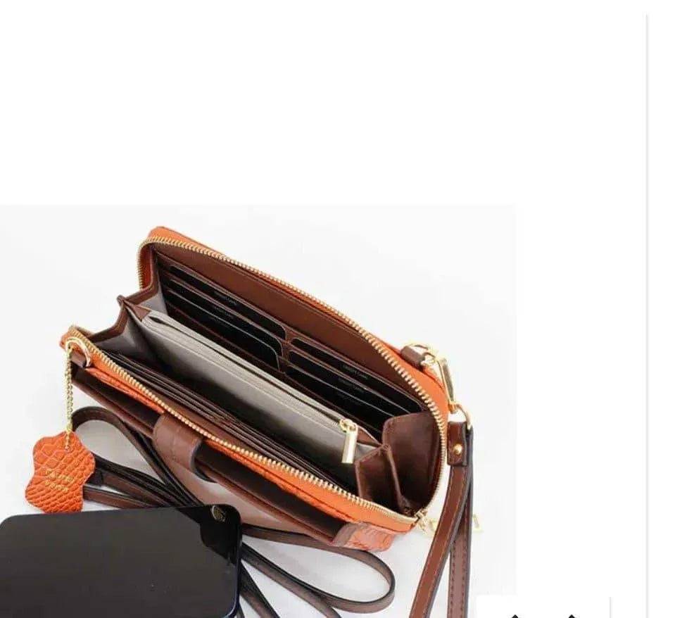 Jade Embo Leather Wallet Wristlet-COGNAC.