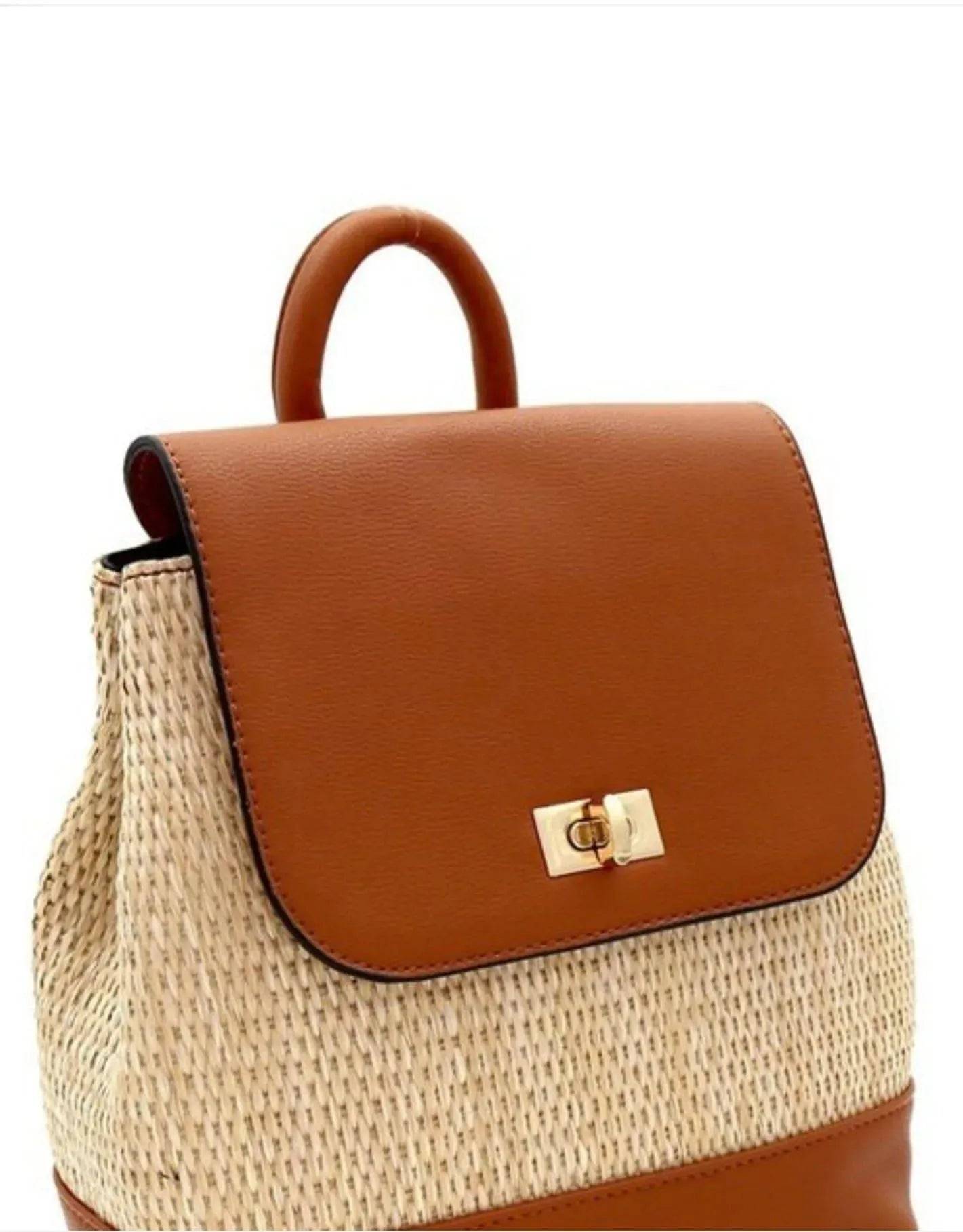 Lady Woven Straw Handbag-Tan.