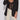 Black blazer with lapel detail and ruched sleeves paired with pintuck tapered trousers, stylish ensemble from My Sexy Black.