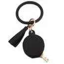 Leather Mirror Bracelet Key Chain-Black.