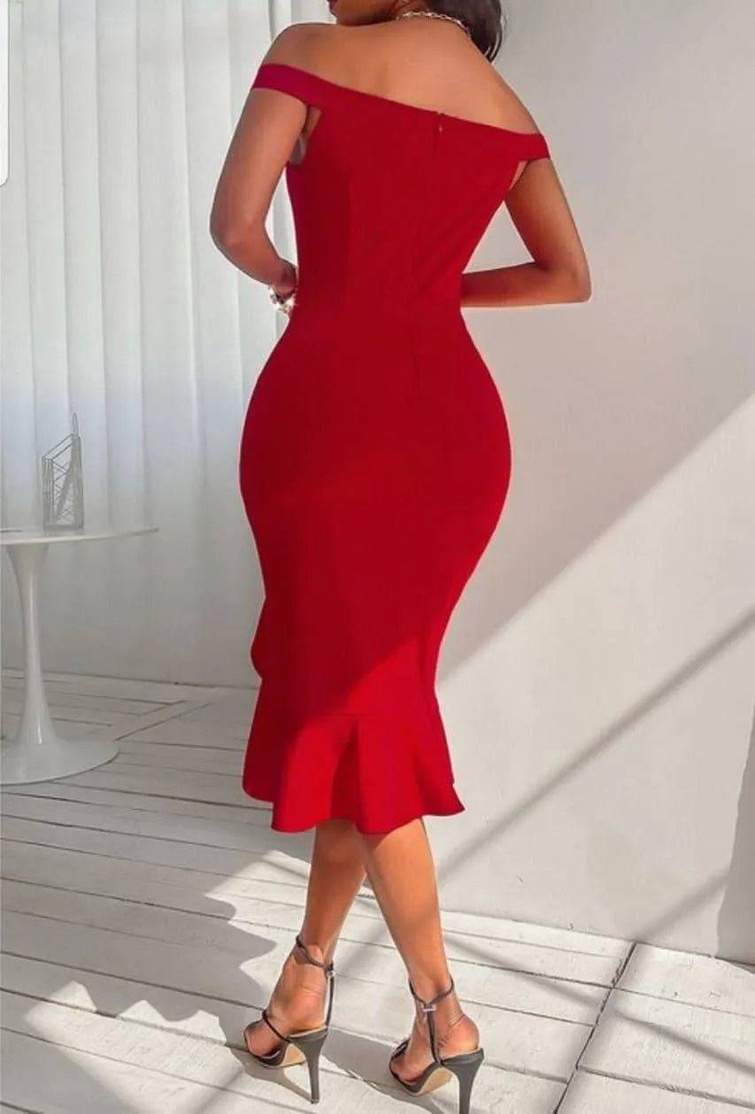 Move-On Midi Dress-Red.