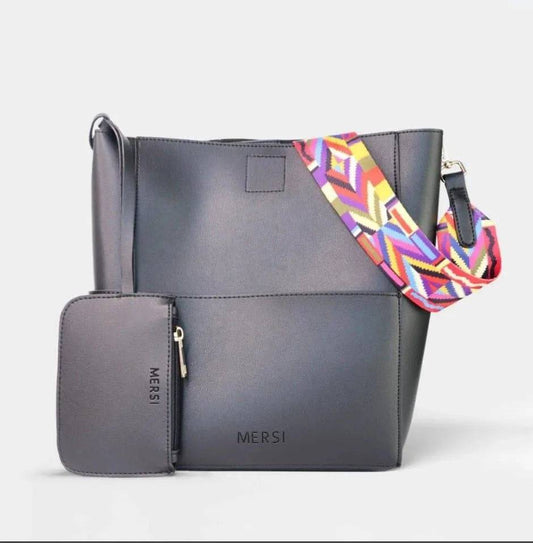 My Little Mersi Leather Handbag-Black.
