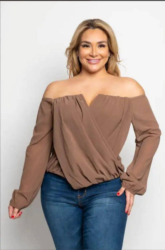 Off Shoulder Surplice Top-Royal.
